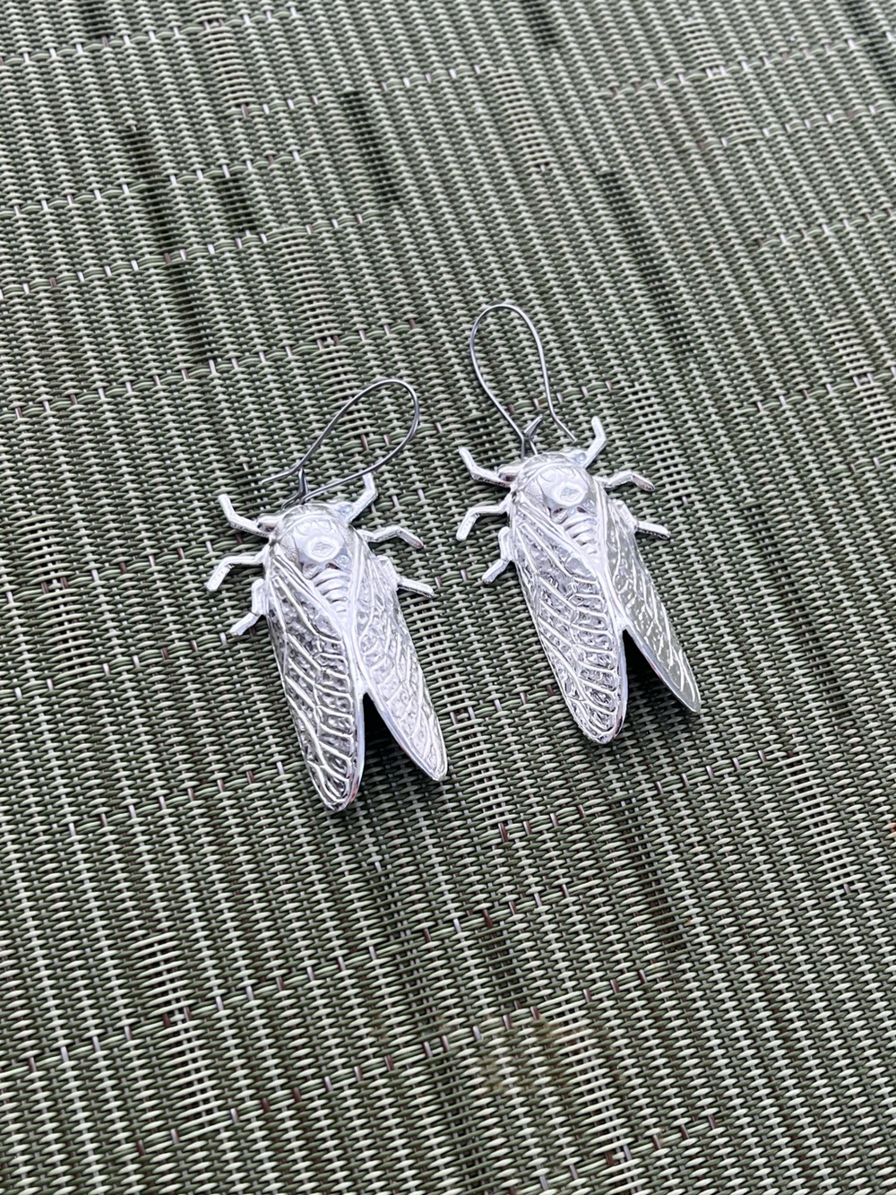 Silver Cicada Dangle Earrings, Nickel Free & Tarnish Resistant